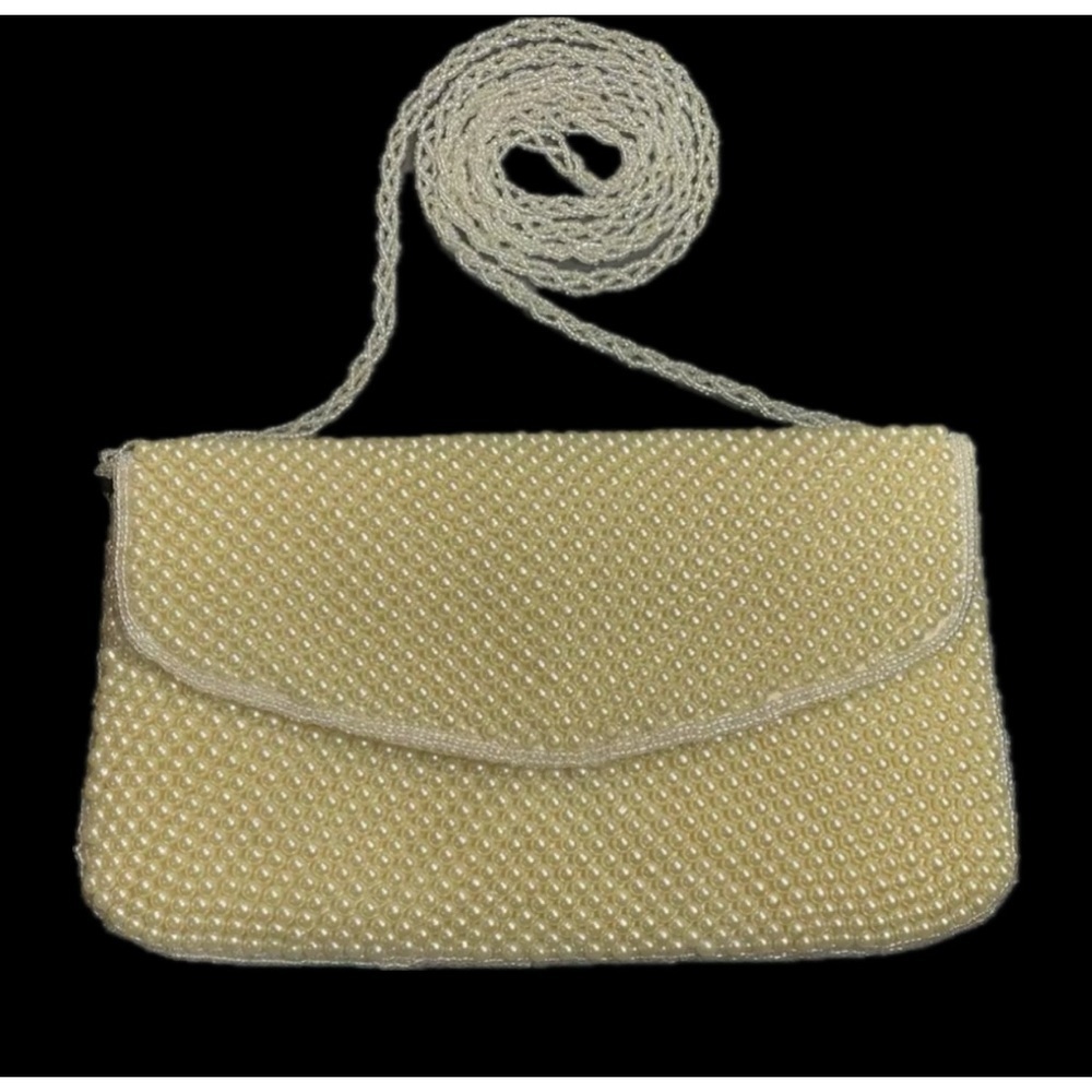 Vintage La Regale Ivory White Faux Pearl Evening Crossbody Bag Purse